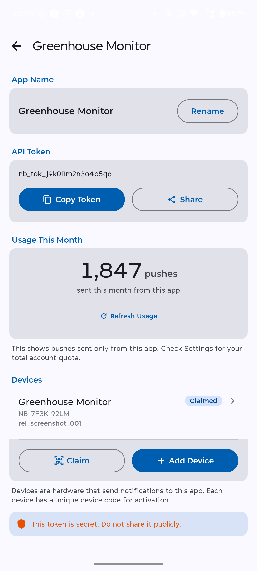 Received push notifications listed in the app
